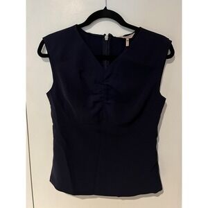 Tailored Rebecca Taylor Navy Silk Tank Top Womens Size 2 Gathered Front‎